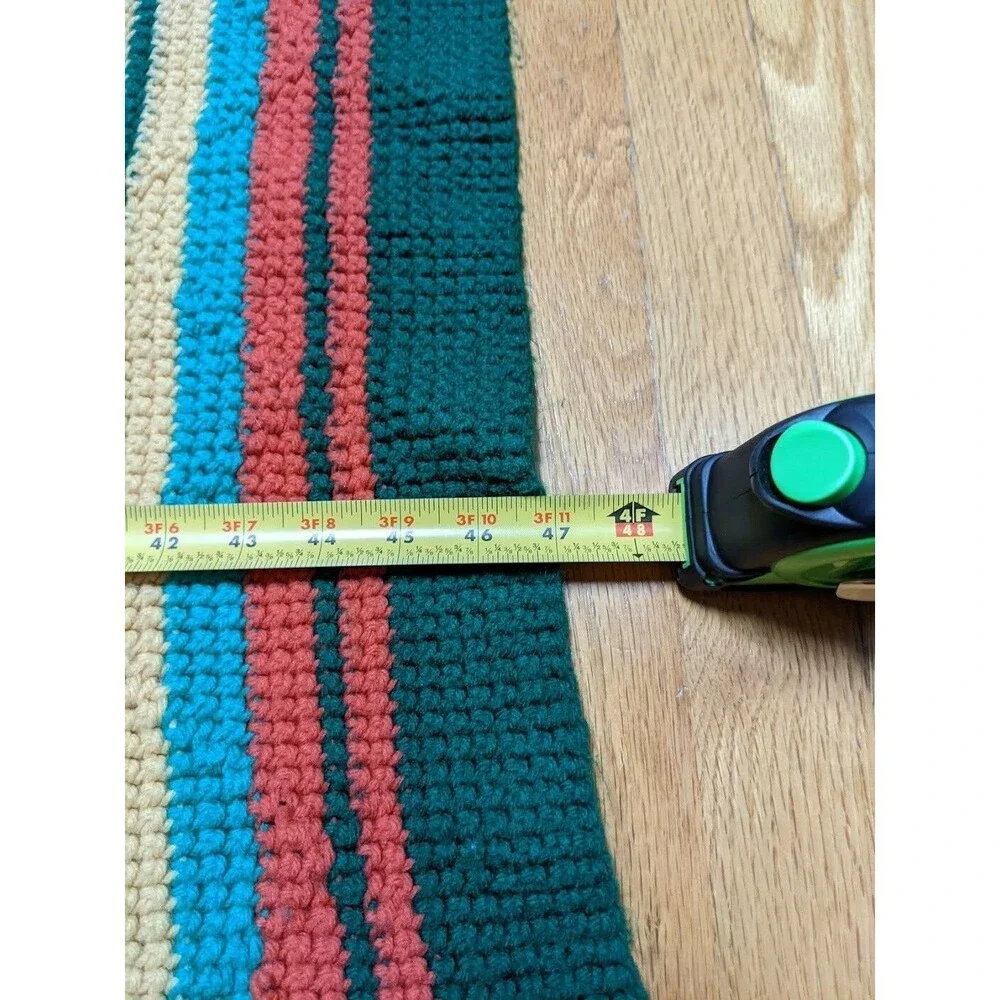 Handmade‎ Crochet Throw Blanket Afghan – Orange Yellow Green Striped w/ Fringe